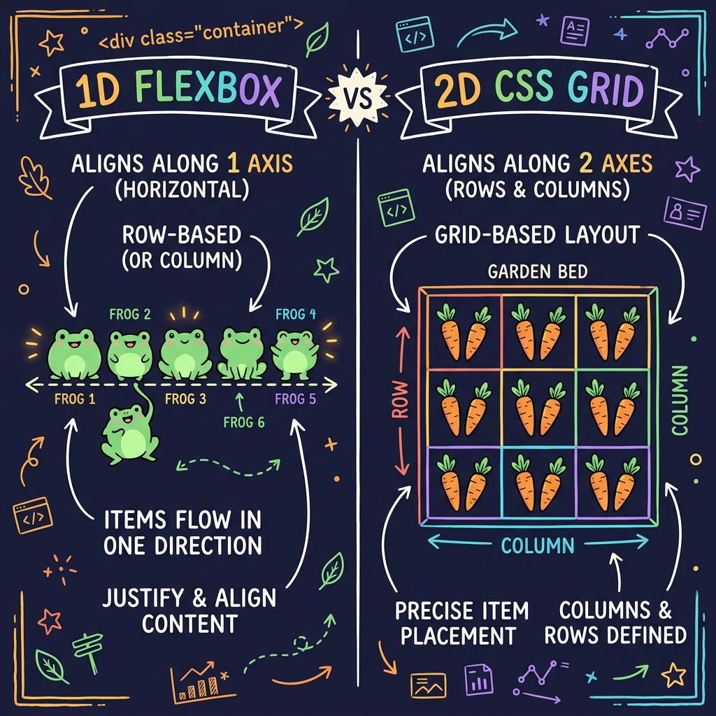 Flexbox vs CSS Grid Layout Doodle Comparison